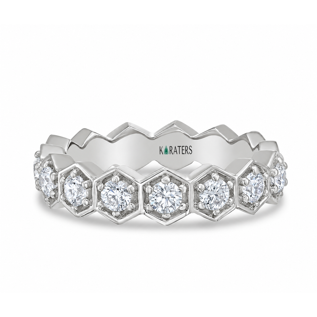 Honeycomb Round Cut Lab Grown Diamond Eternity Band white 2