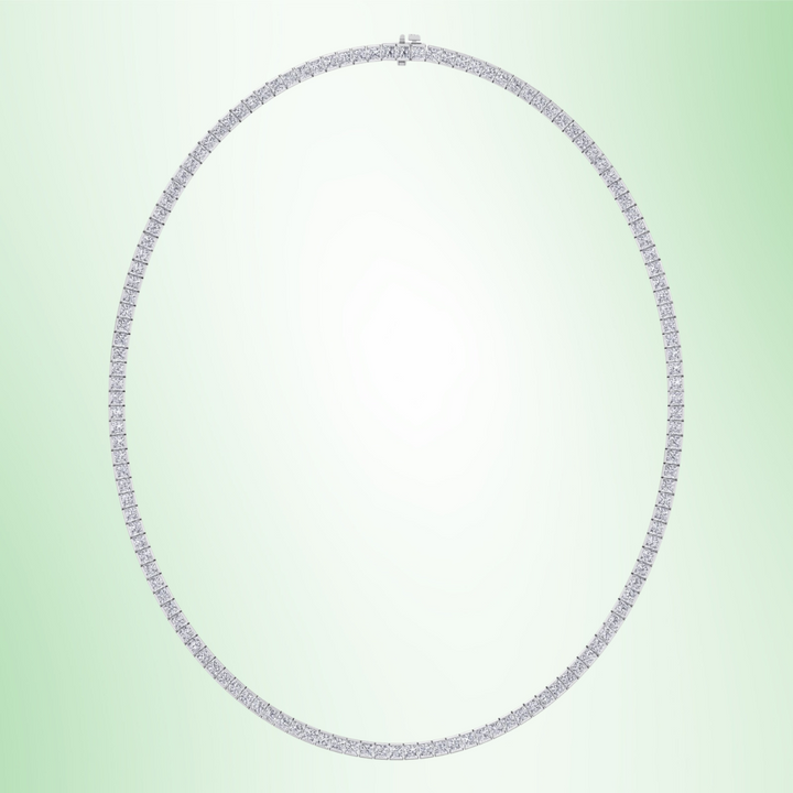 Channel Setting Princess Cut Lab-Grown Diamond Tennis Necklace  14K Solid Gold-7CT-12CT