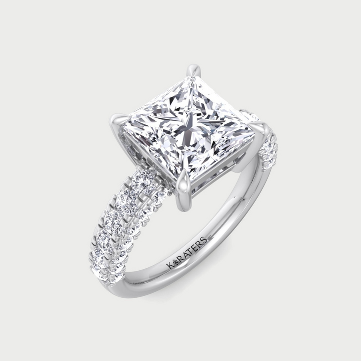 Princess Shape Lab Grown Diamond Engagement Ring with Pave Band