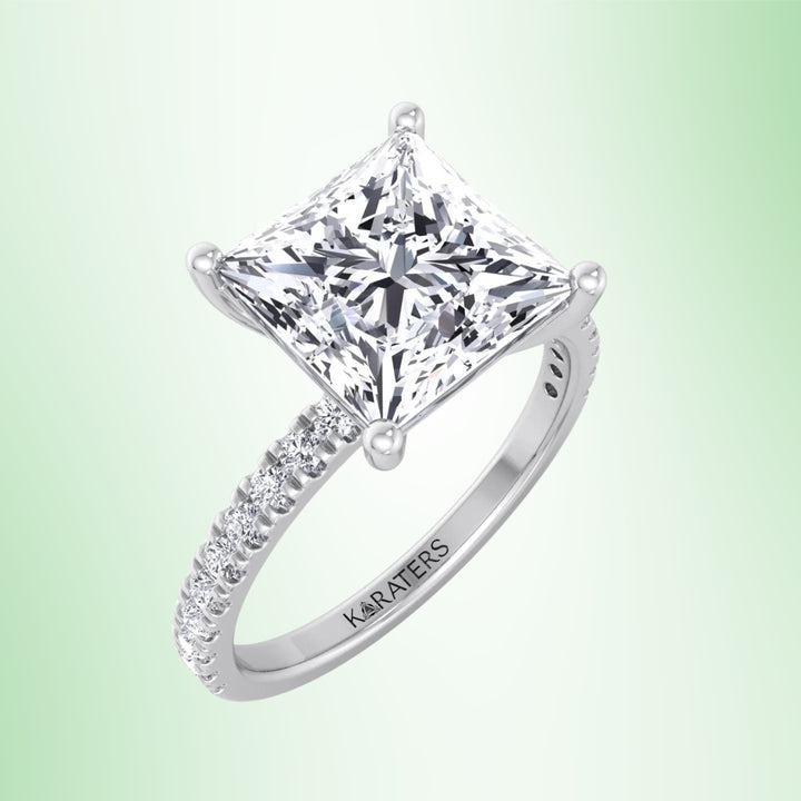  Princess Cut Lab Grown Diamond Engagement Ring with Pave SideStones