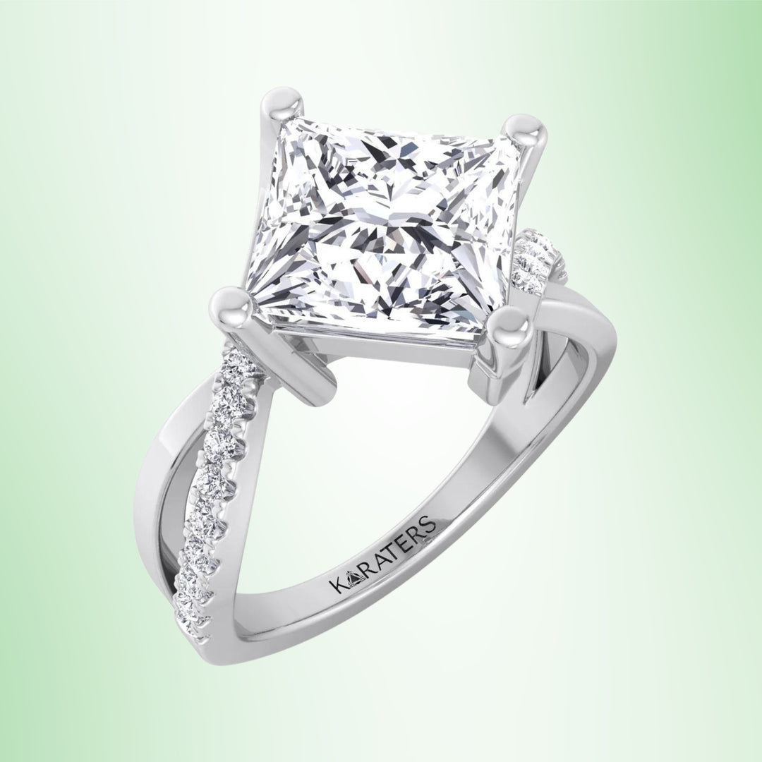 Princess Lab Diamond Engagement Ring Wrap Detail SideStones