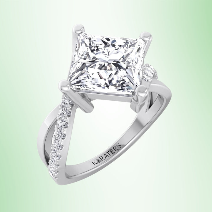 Princess Lab Diamond Engagement Ring Wrap Detail SideStones
