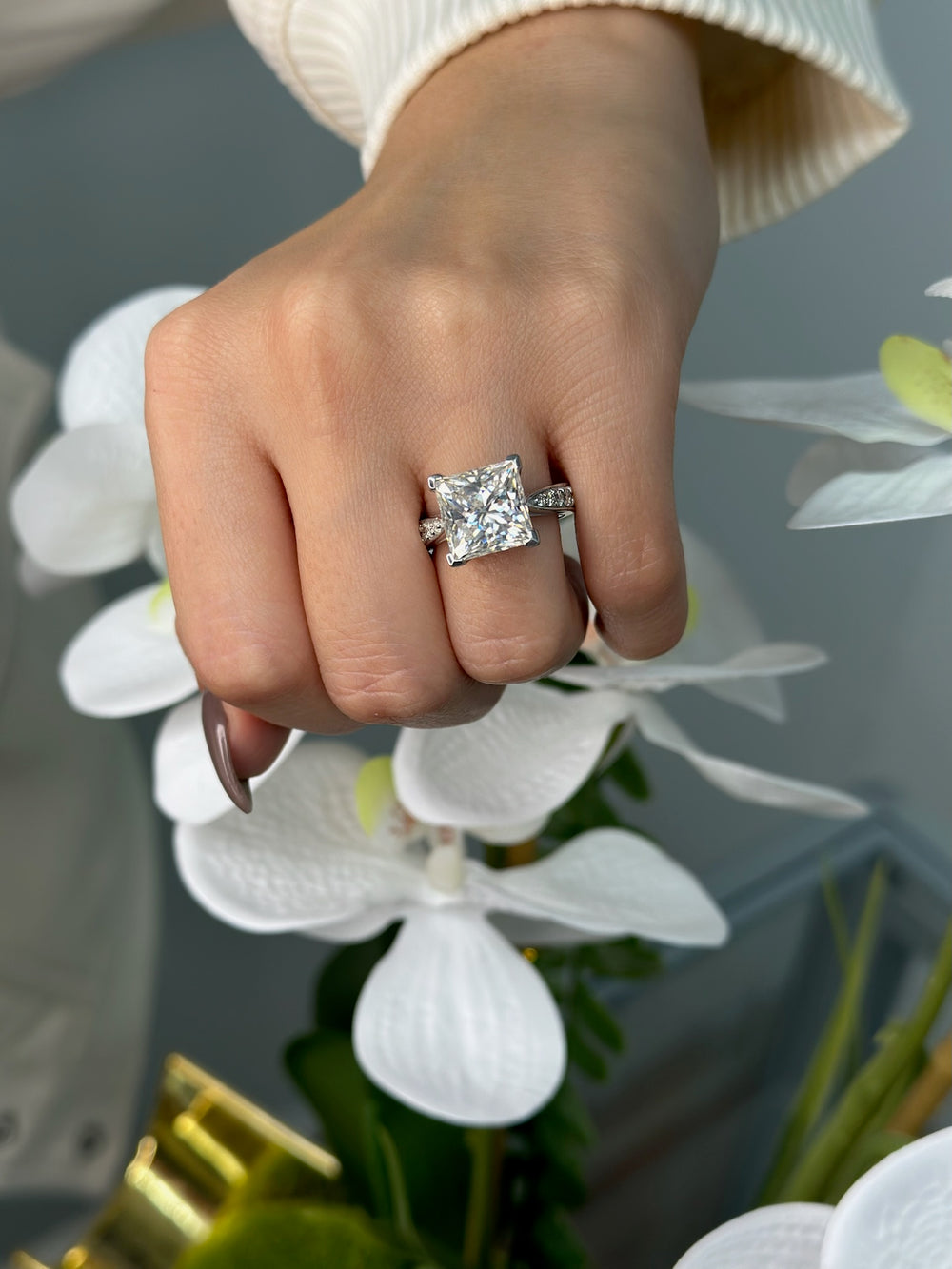 Princess Lab Diamond Ring SideStones Channel 