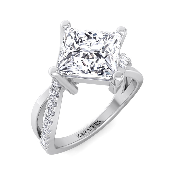 Princess Lab Diamond Ring Wrap Detail SideStones White