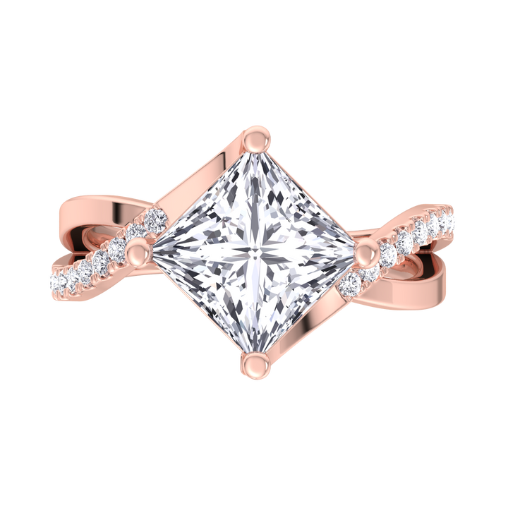 Princess Lab Diamond Rose Gold Ring Wrap SideStones 