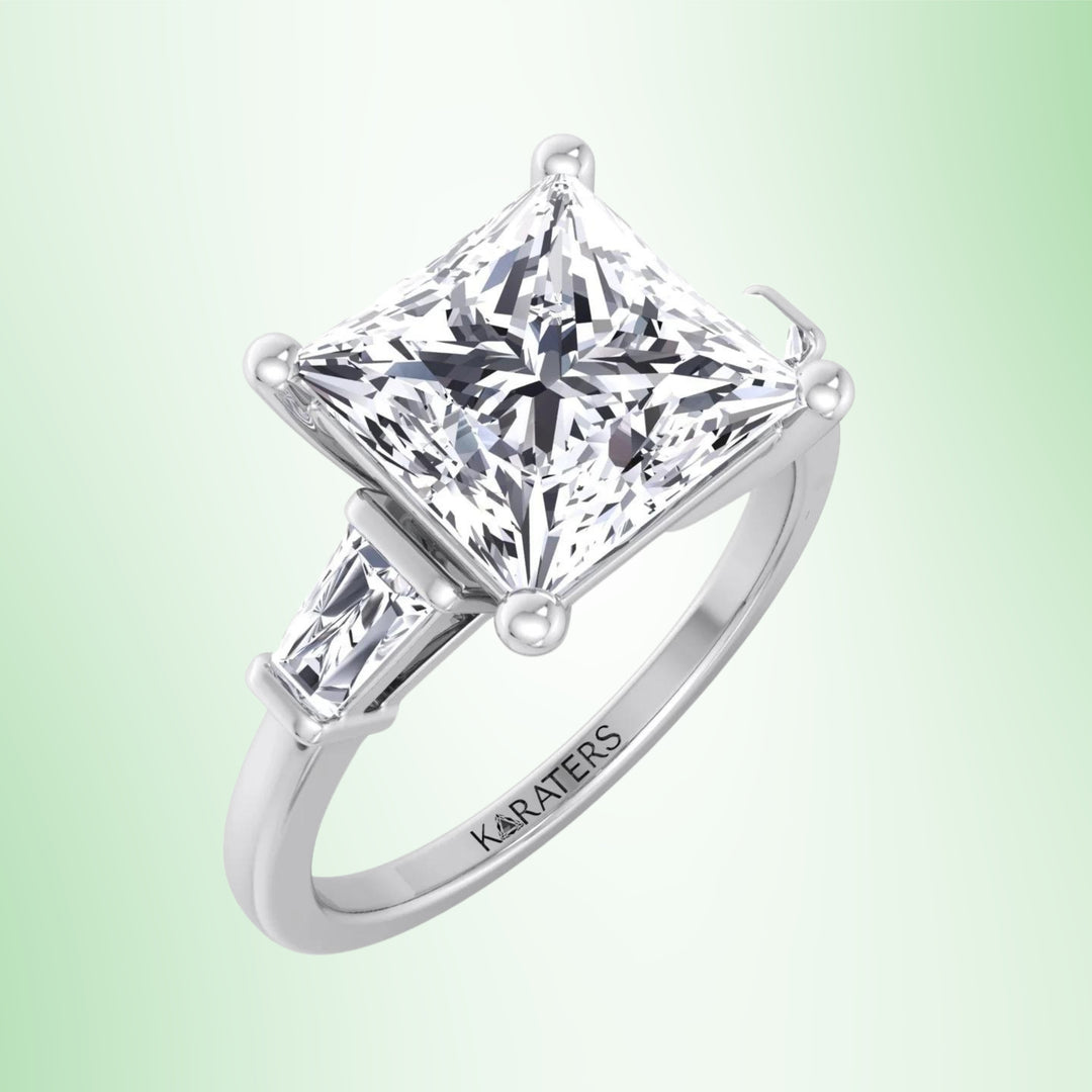 Princess Lab Diamond Solitaire Engagement Ring Tapered Baguette 