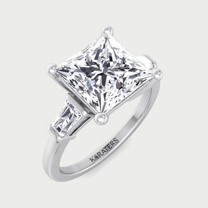 Princess Lab Diamond Solitaire Engagement Ring Tapered Baguette 