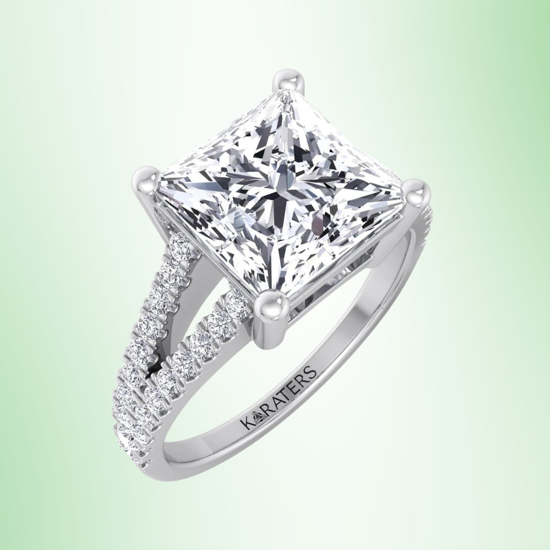 Princess Lab Diamond Solitaire Ring Double Band White