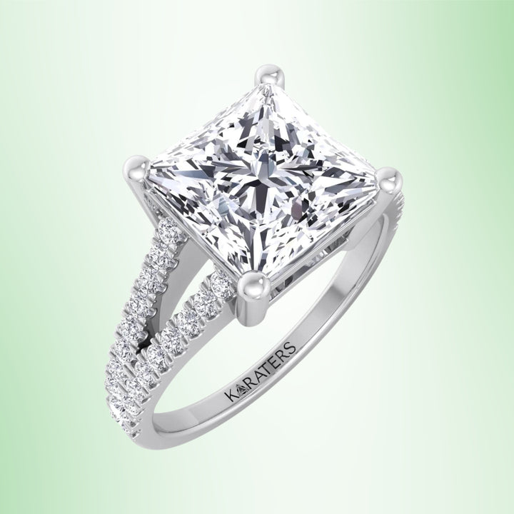 Princess Lab Diamond Solitaire Ring Double Band White