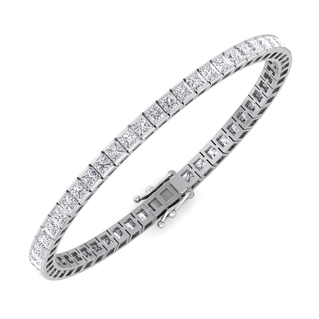 Princess Lab Diamond Tennis Bracelet 14K White 