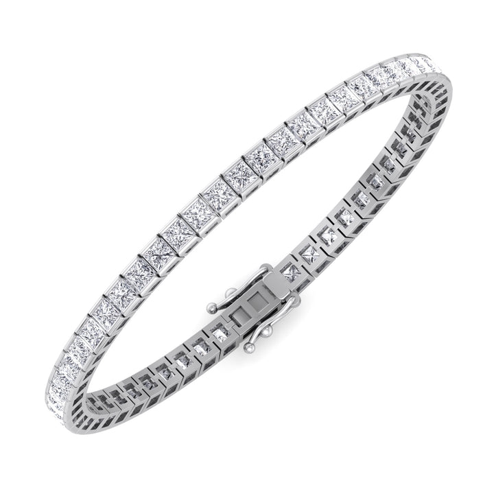 Princess Lab Diamond Tennis Bracelet 14K White 