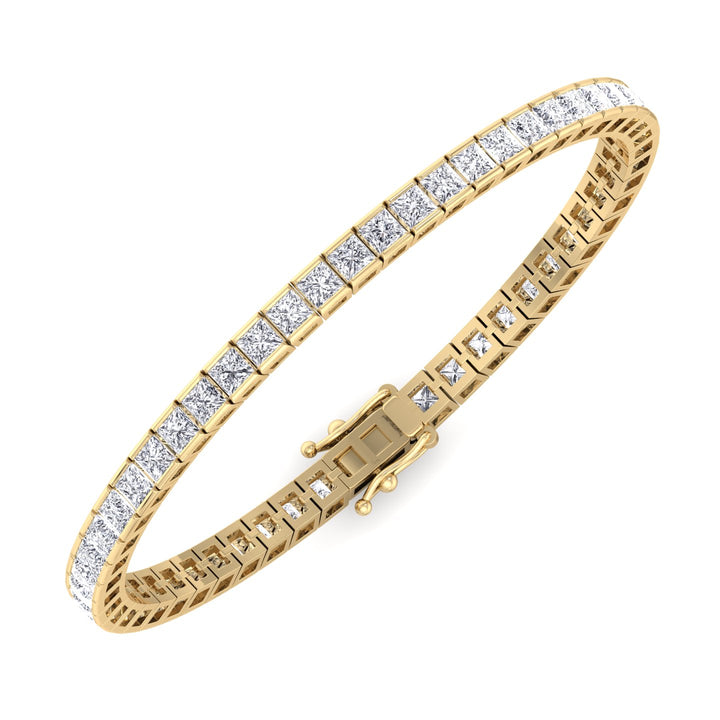 Princess Lab Diamond Tennis Bracelet 14K Yellow 