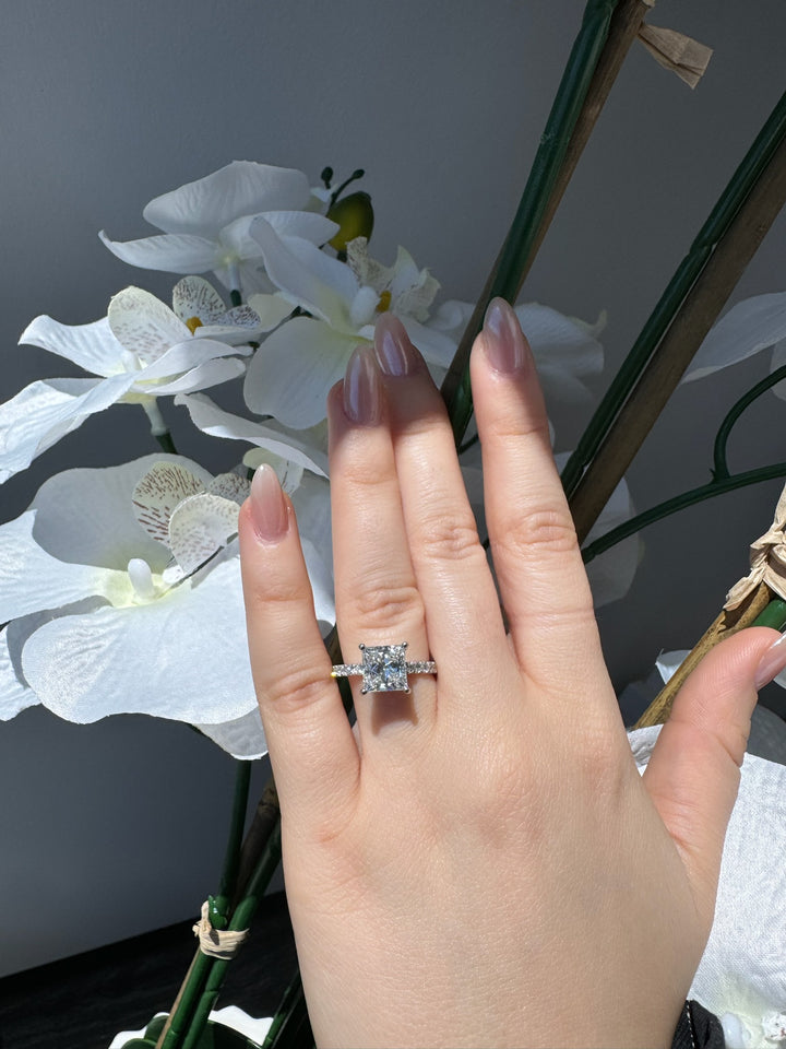 Princess Lab Diamond White Ring Hidden Halo Pave 