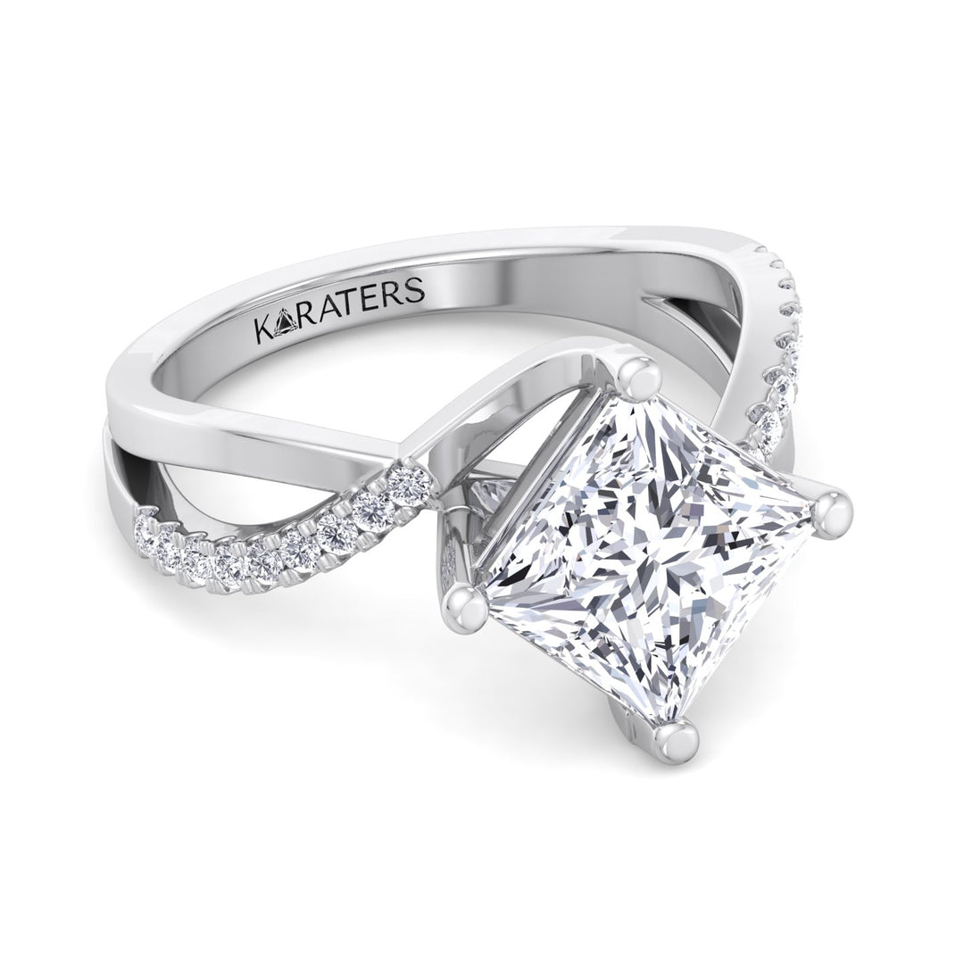 Princess Lab Diamond White Ring Wrap Detail SideStones 