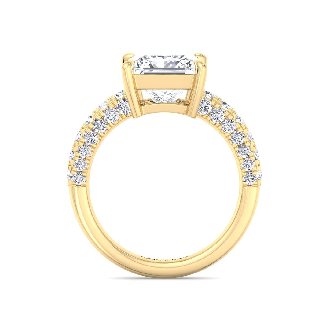Princess Lab Diamond Yellow Gold Ring Pave Band 