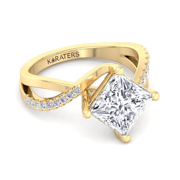 Princess Lab Diamond Yellow Gold Ring Wrap SideStones 