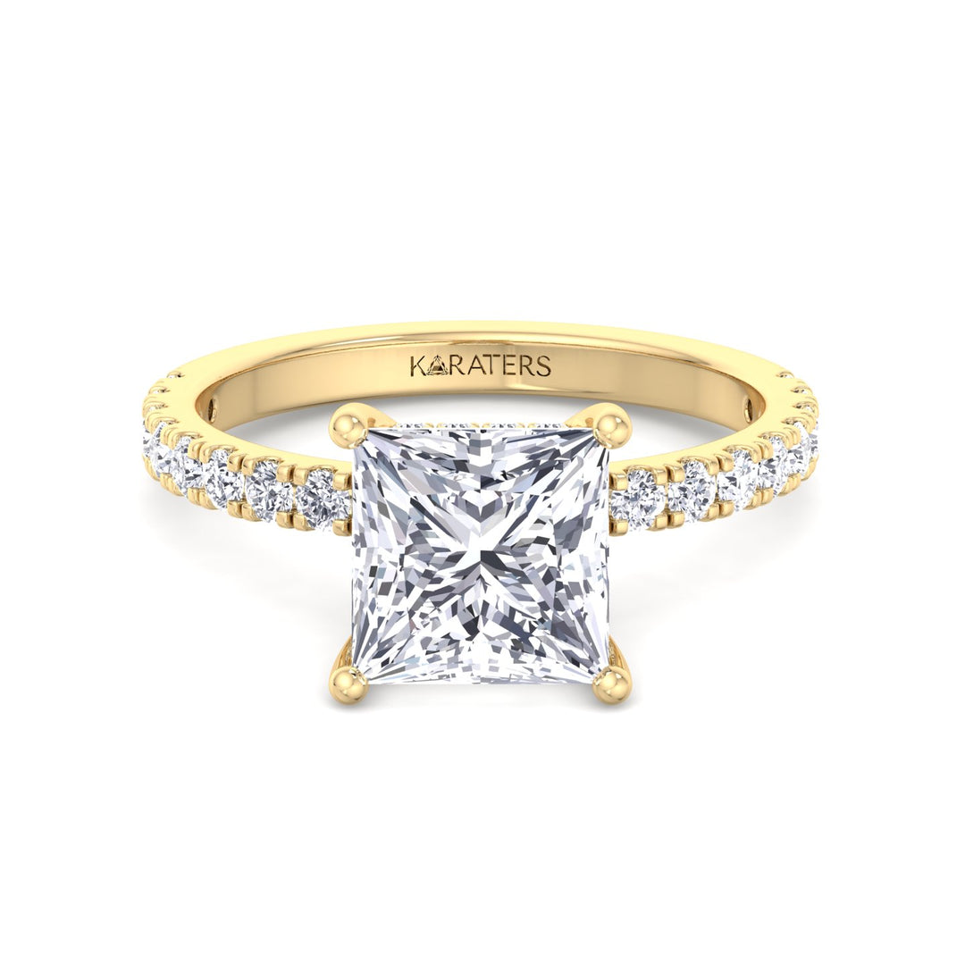 Princess Lab Diamond Yellow Ring Hidden Halo Pave 