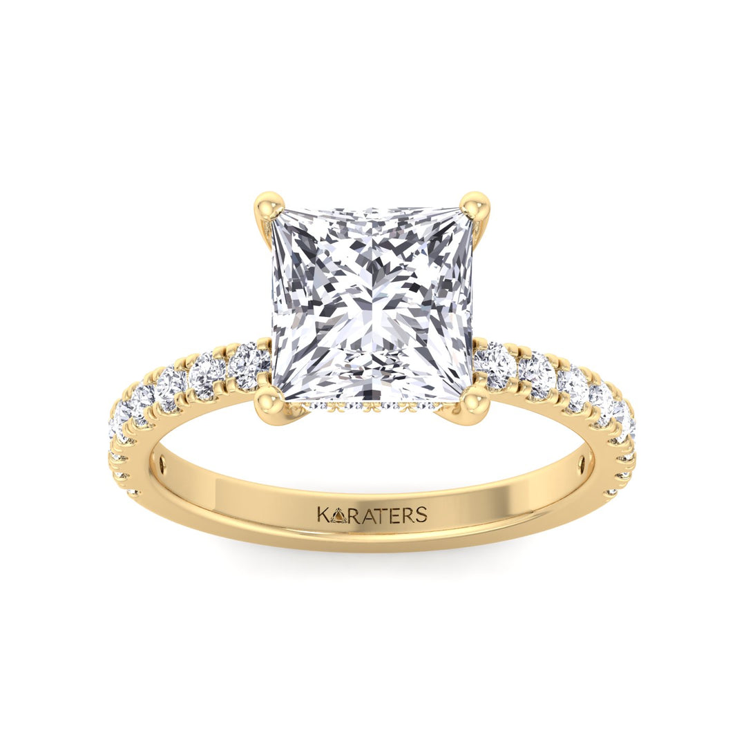 Princess Lab Diamond Yellow Ring Hidden Halo & Pave Band 
