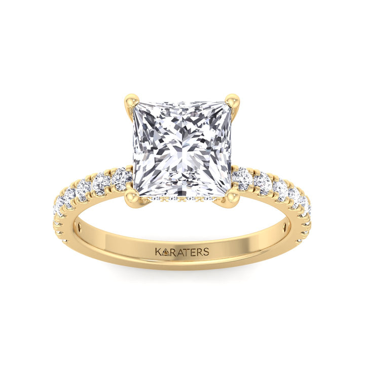Princess Lab Diamond Yellow Ring Hidden Halo & Pave Band 