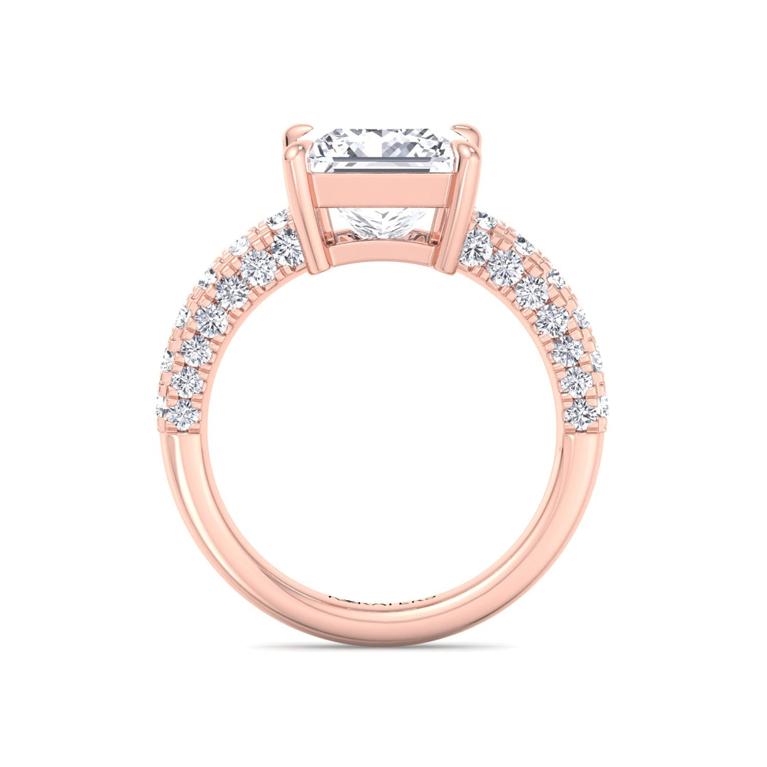 Princess cut Lab Diamond Pave Band Rose Gold Ring 