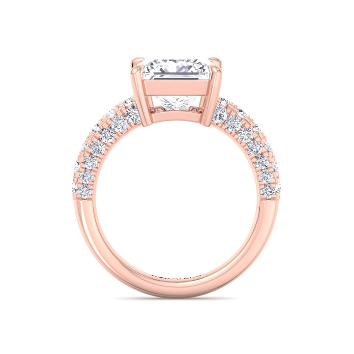 Princess cut Lab Diamond Pave Band Rose Gold Ring 