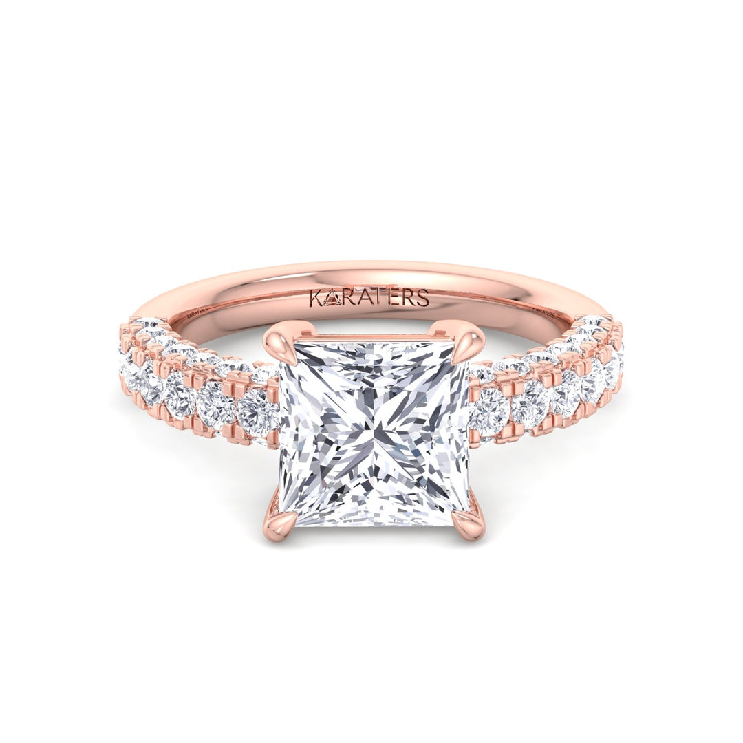 Princess cut Lab Diamond Rose Ring Pave Band 