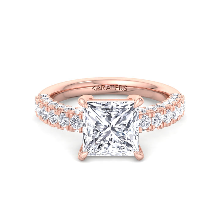 Princess cut Lab Diamond Rose Ring Pave Band 