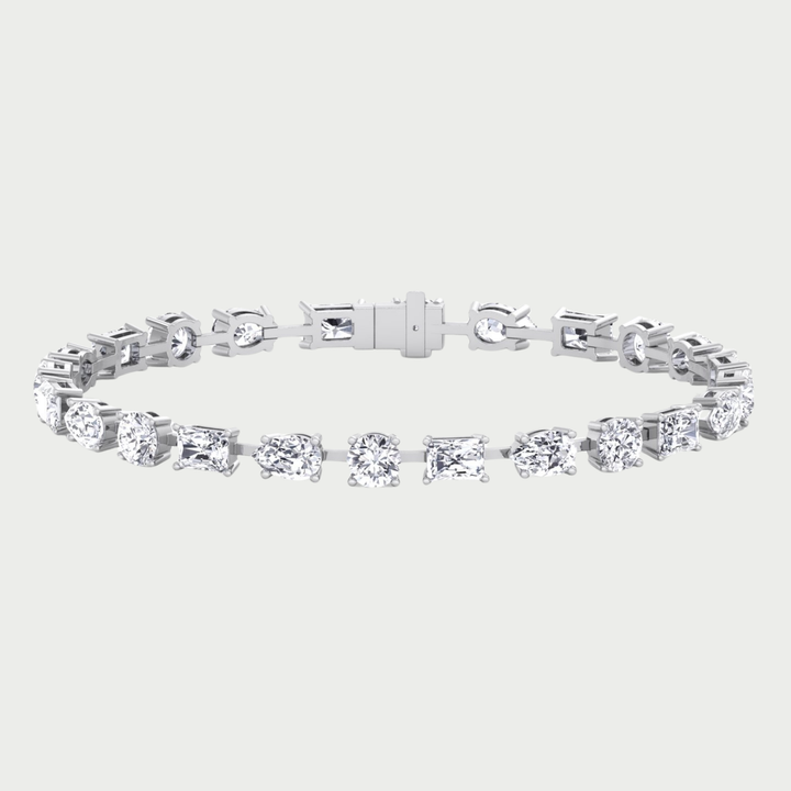 Multi Shape Lab Grown Diamond Tennis Bracelet 14K Solid Gold (Round, Pear & Emerald)