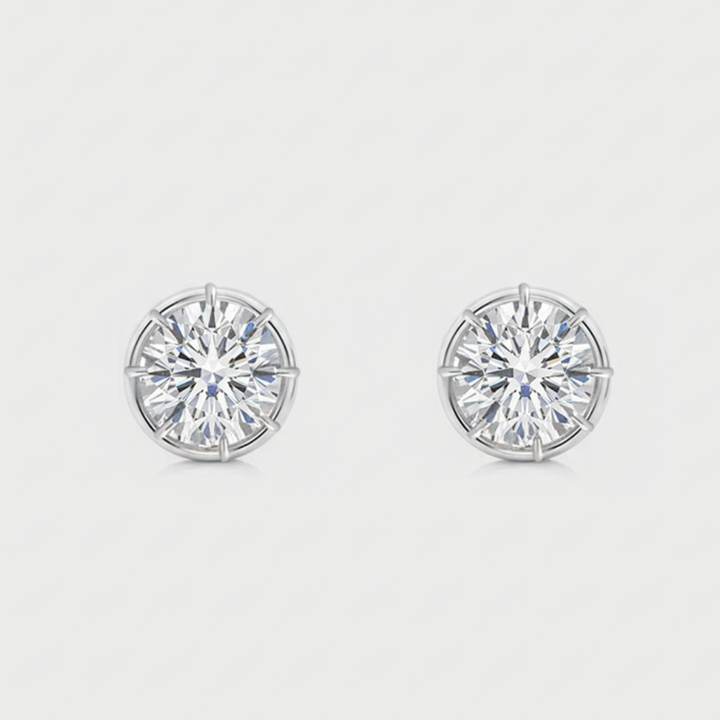Prong Bezel Set Round Shape Lab Grown Diamond Studs