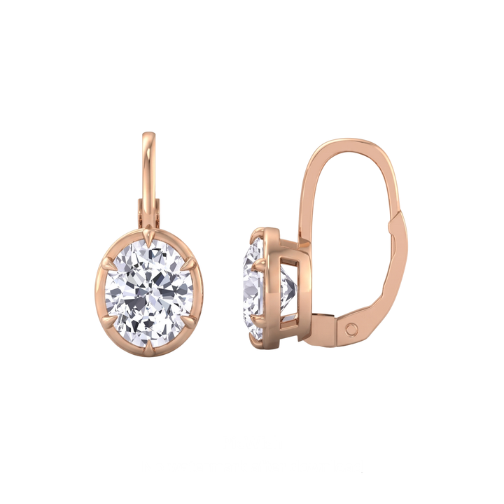 Oval Shape Bezel Prong Lab Grown Diamond Drop Earrings RG 2