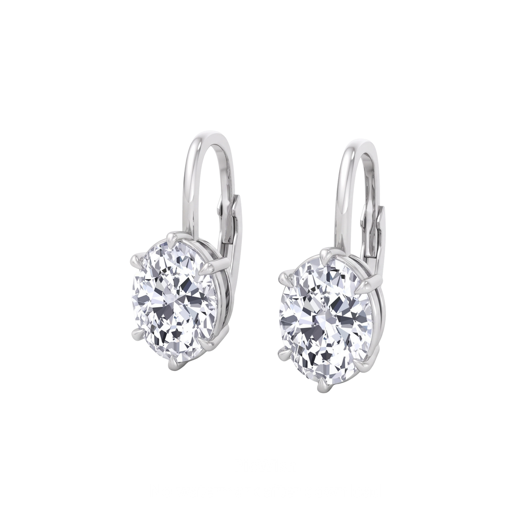 Oval Shape Bezel Prong Lab Grown Diamond Drop Earrings WG 