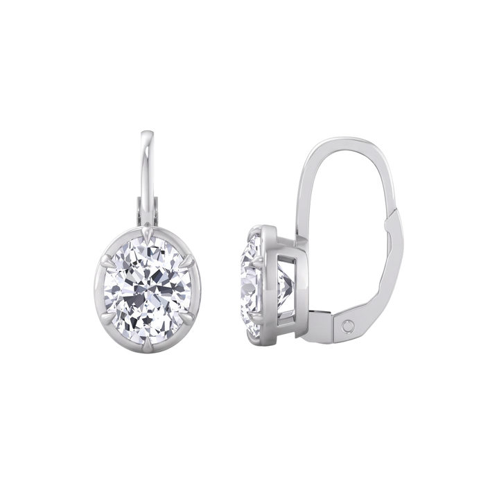 Oval Shape Bezel Prong Lab Grown Diamond Drop Earrings WG 2