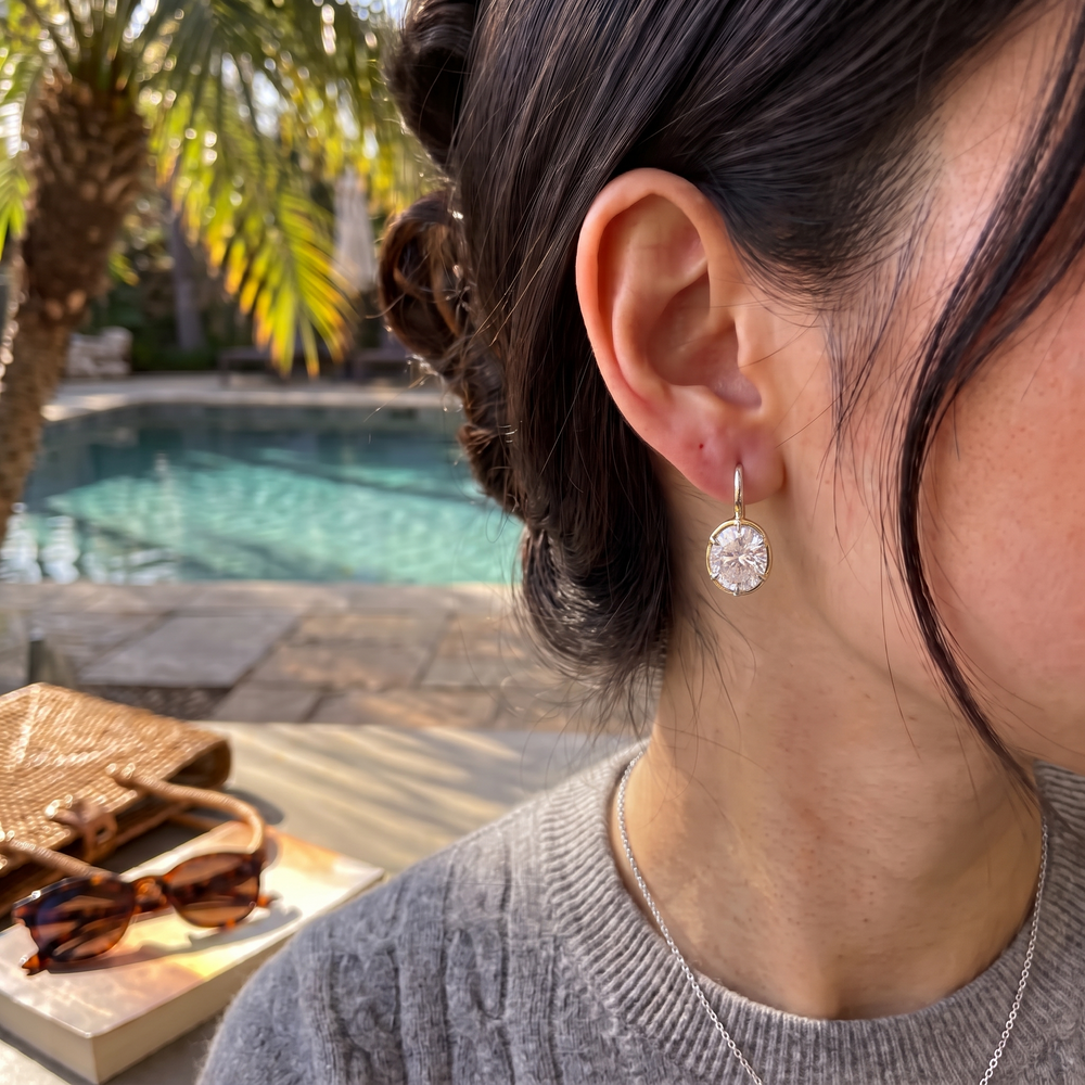 Oval Shape Lab Grown Diamond Drop Earrings WG lifestyle