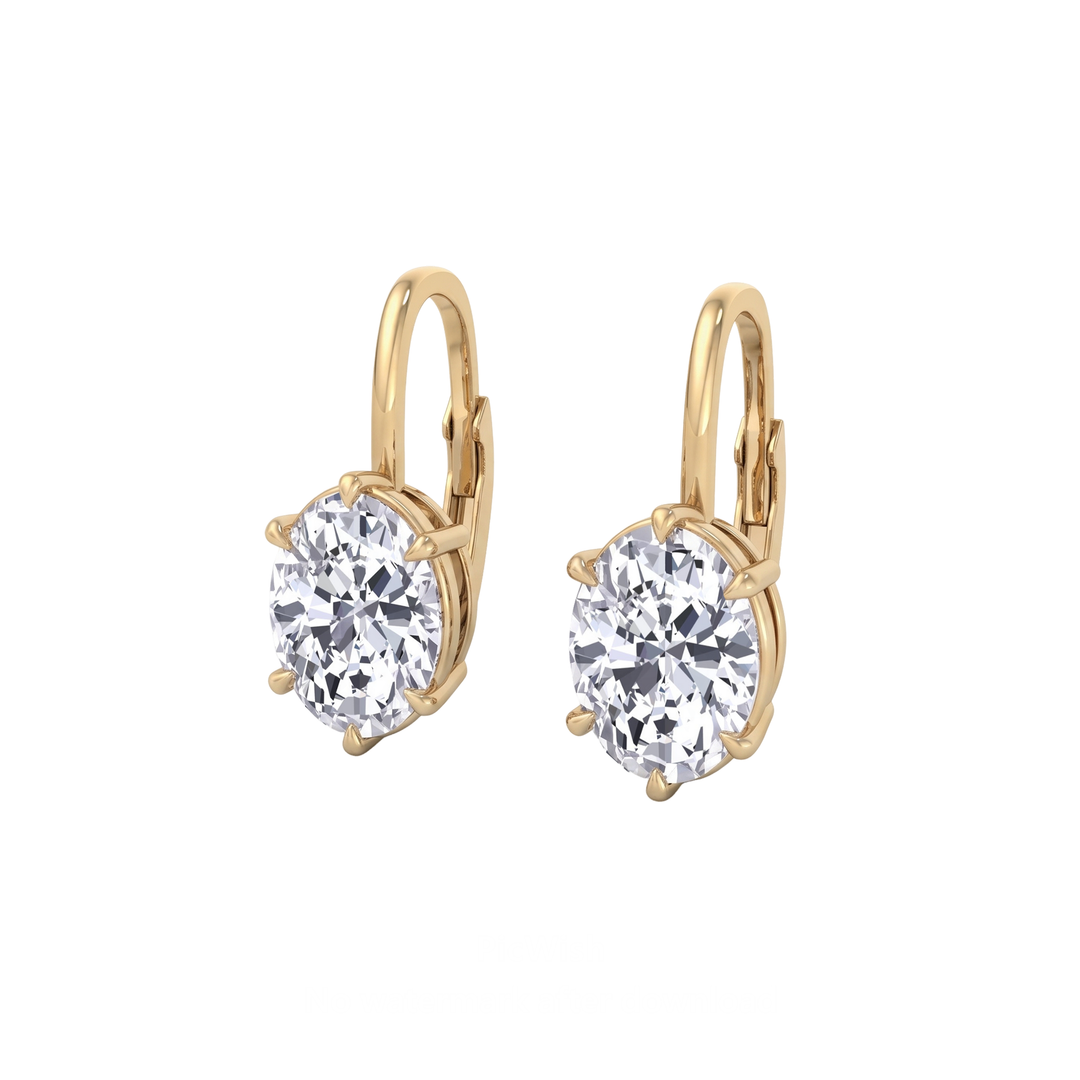 Oval Shape Bezel Prong Lab Grown Diamond Drop Earrings YG 