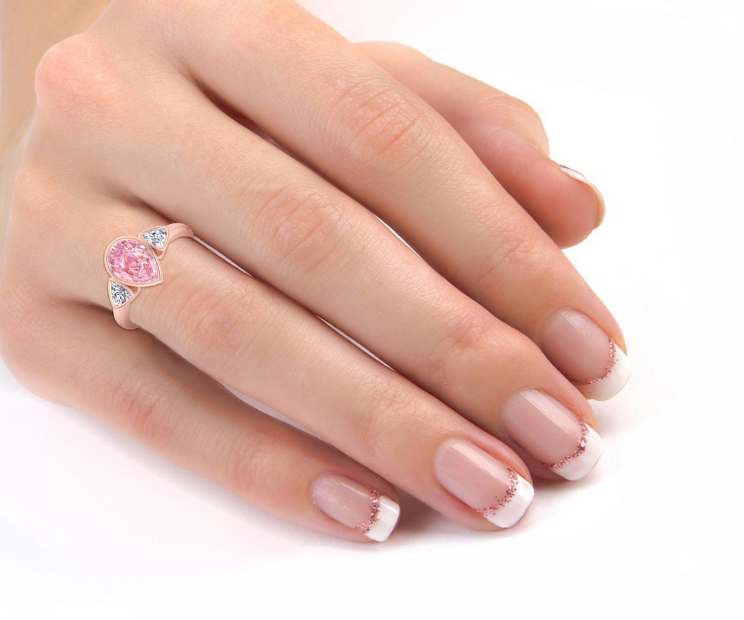 Fancy Pink Pear Shape Lab-Grown  Ring with Sidestones RG lifestyle
