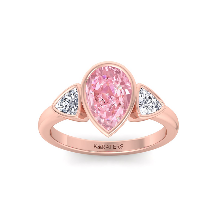 Fancy Pink Pear Shape Lab-Grown  Ring with Sidestones RG 2
