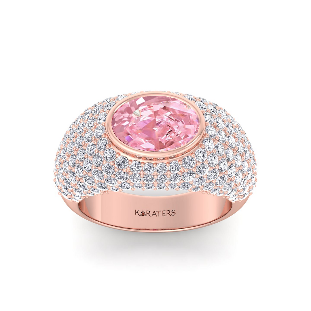 Fancy Pink Oval Shape Lab Grown  In Wide Pave Band Ring RG 2