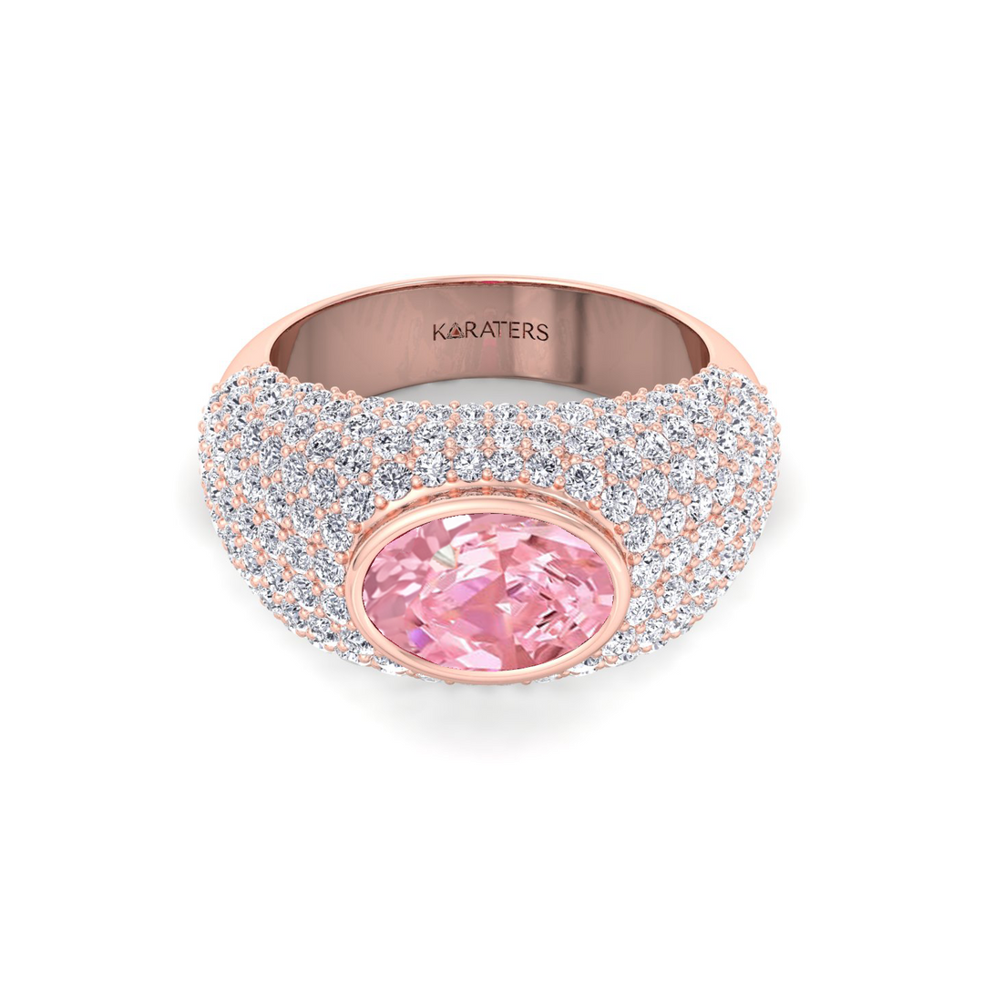 Fancy Pink Oval Shape Lab Grown  In Wide Pave Band Ring RG 3
