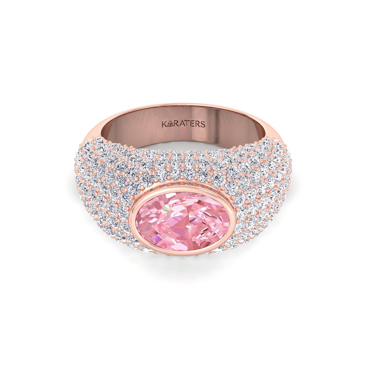 Fancy Pink Oval Shape Lab Grown  In Wide Pave Band Ring RG 3