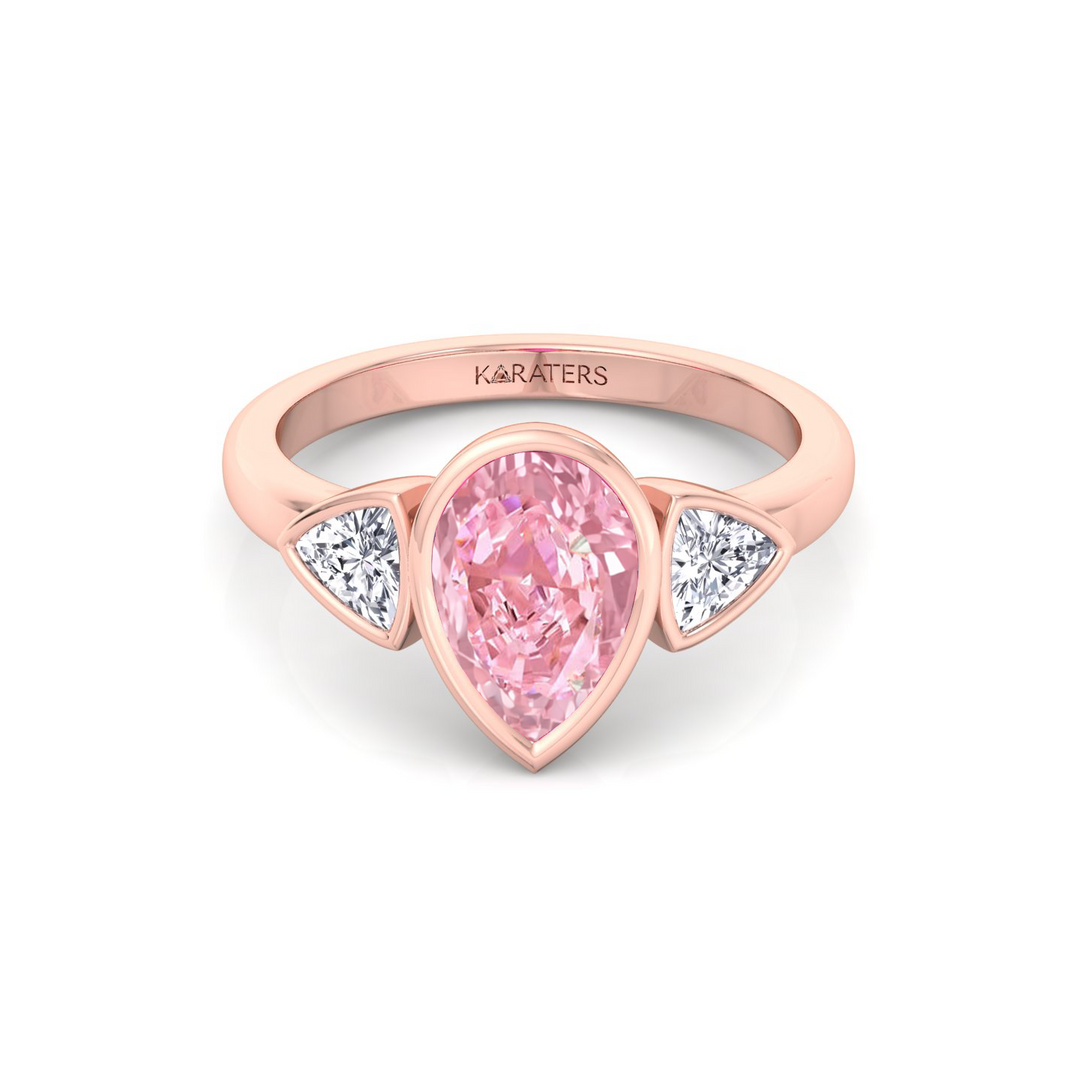 Fancy Pink Pear Shape Lab-Grown  Ring with Sidestones RG  3
