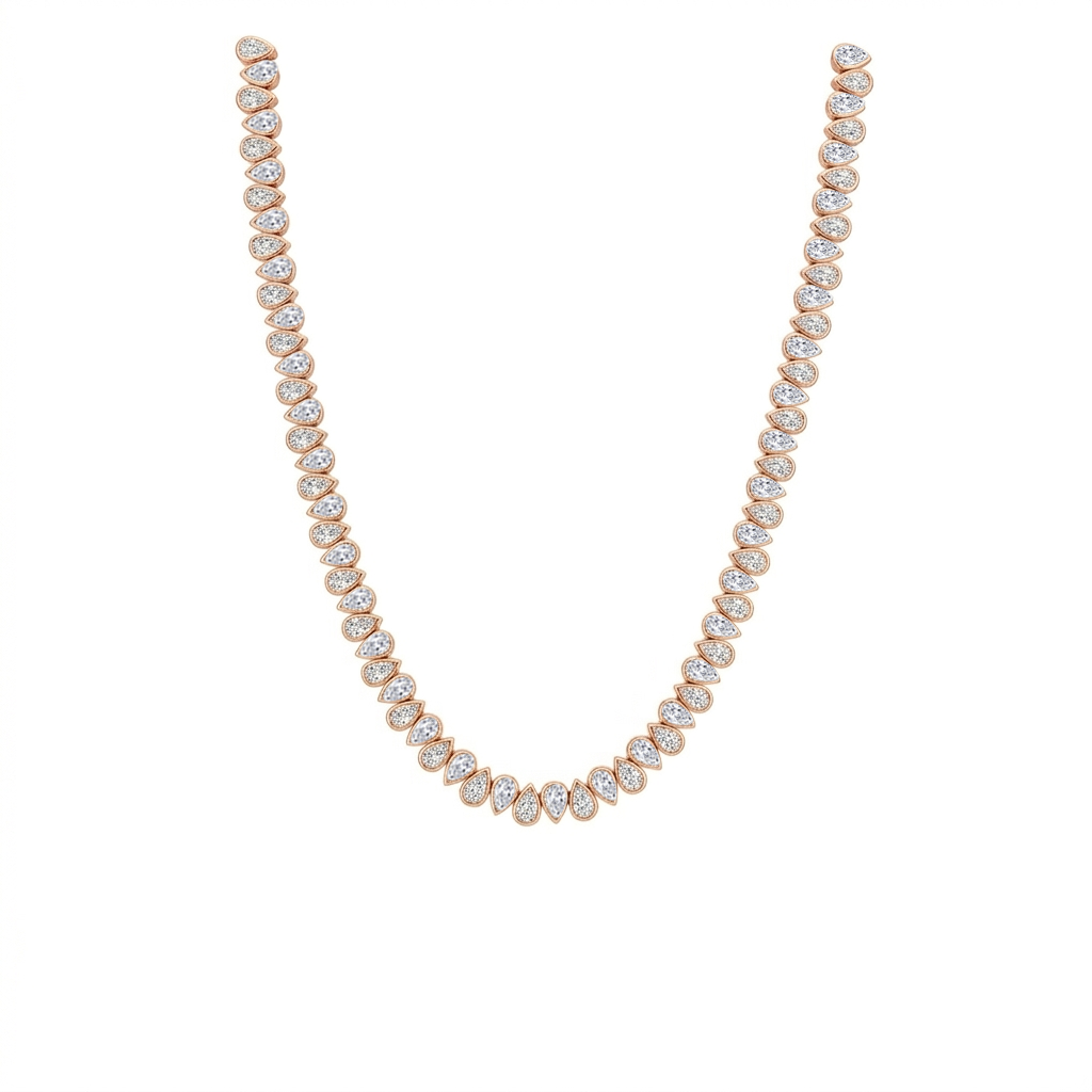 Bezel Set North-South Pear Shape Lab Grown Diamond Tennis Necklace Rose Gold 14K