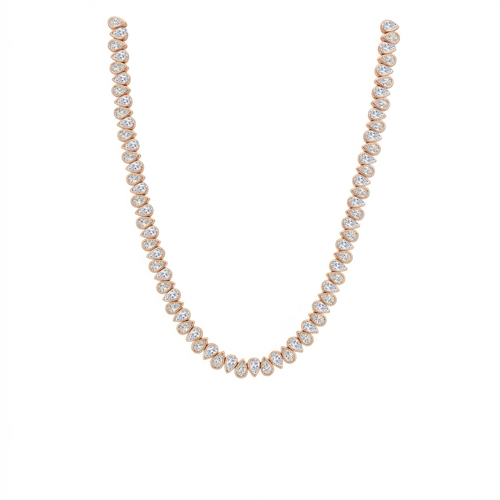 Bezel Set North-South Pear Shape Lab Grown Diamond Tennis Necklace Rose Gold 14K