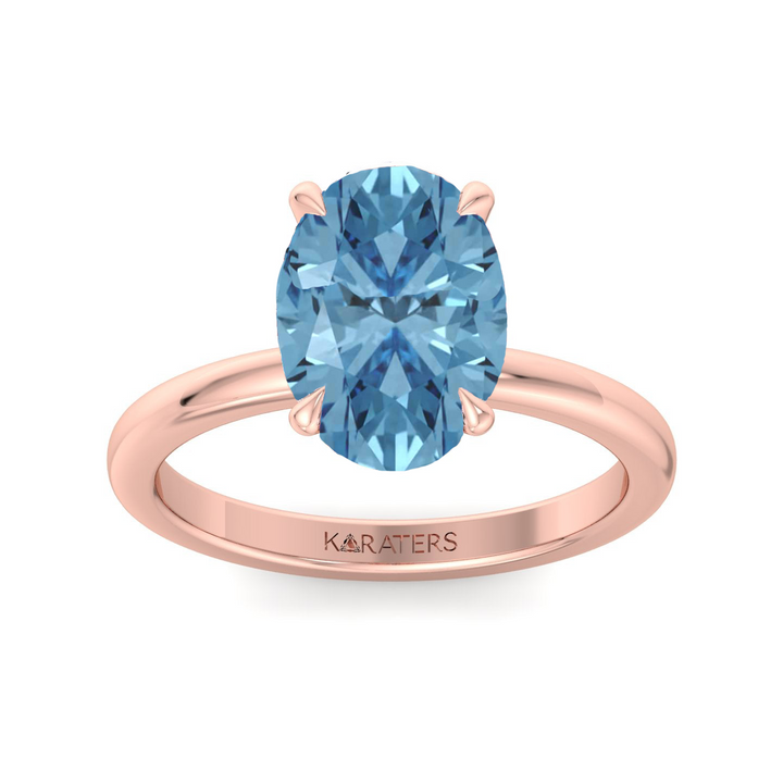 Fancy Blue Oval Shape Solitaire Lab Grown Diamond Engagement Ring  Rose Gold 14K