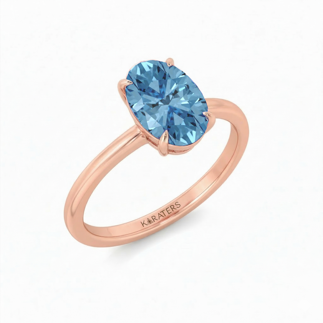 Fancy Blue Oval Shape Solitaire Lab Grown Diamond Engagement Ring  Rose Gold 18K