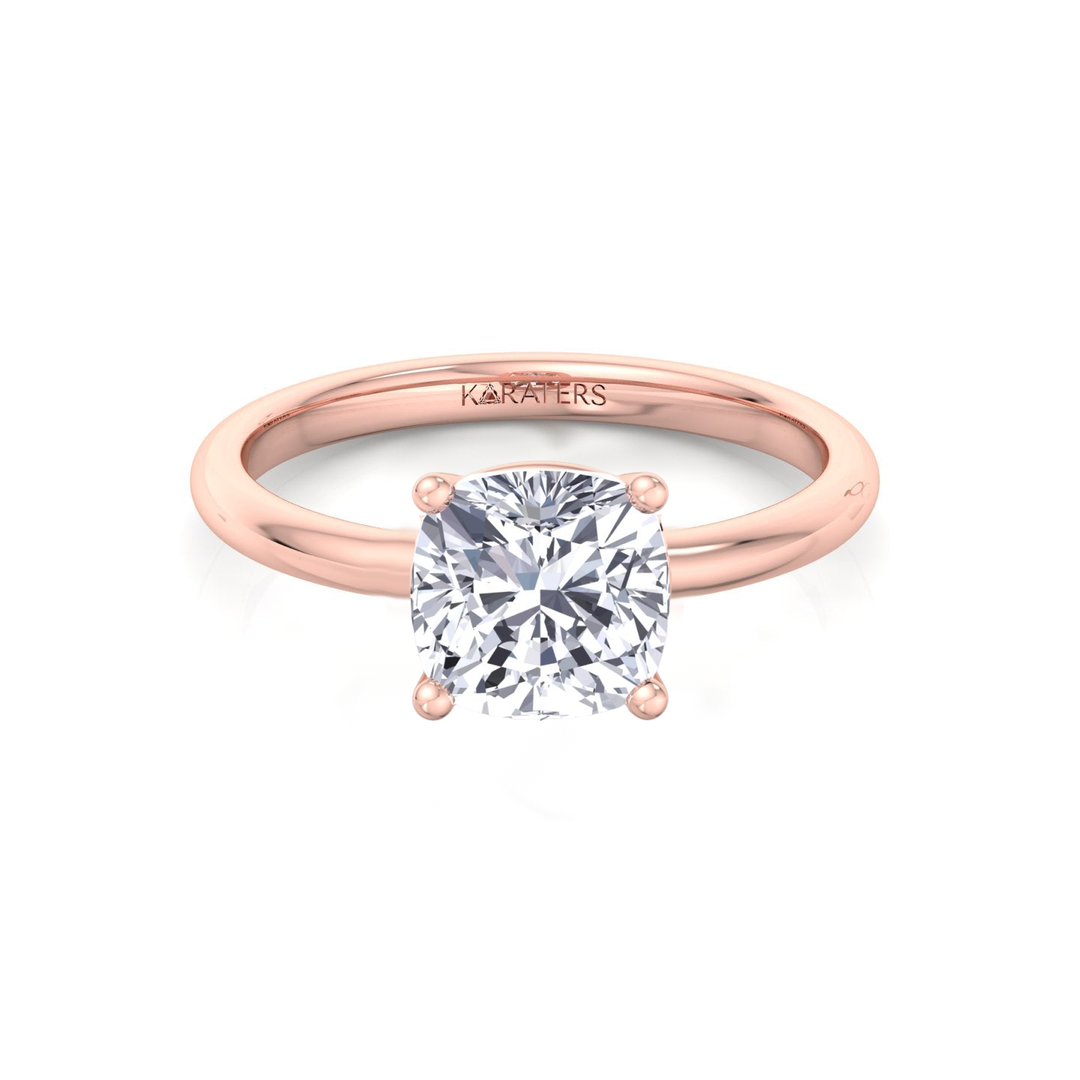 Cushion Cut Thin Band Solitaire Lab Grown Diamond Engagement Ring RG 2