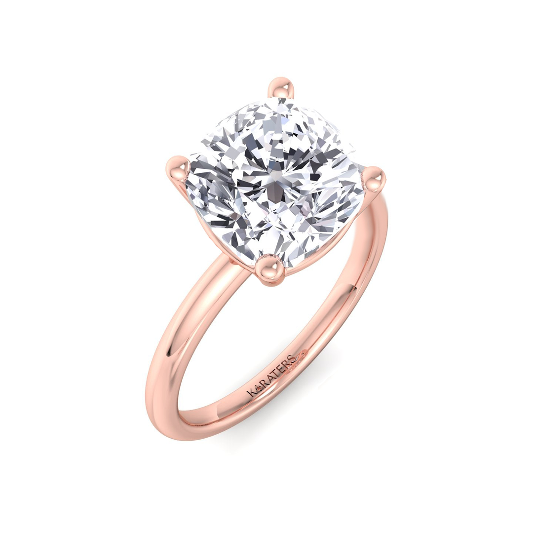 Cushion Cut Thin Band Solitaire Lab Grown Diamond Engagement Ring RG