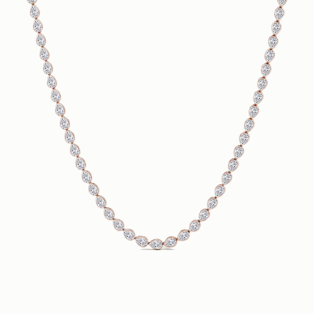 Bezel Set East-West Pear Shape Lab Grown Diamond Tennis Necklace Rose Gold 14K