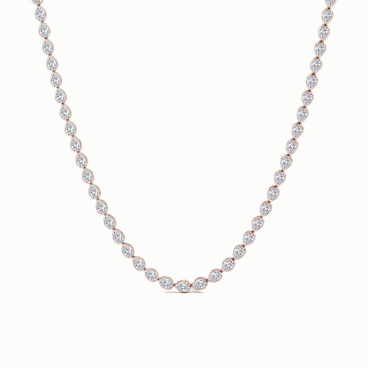 Bezel Set East-West Pear Shape Lab Grown Diamond Tennis Necklace Rose Gold 14K