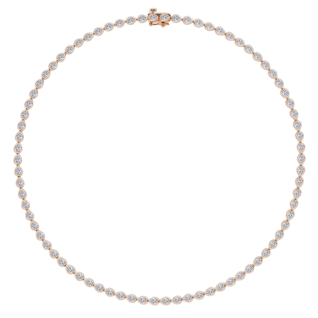 Bezel Set East-West Pear Shape Lab Grown Diamond Tennis Necklace Rose Gold 18K