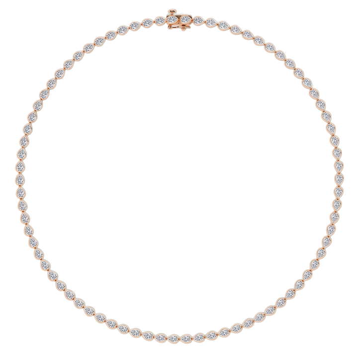 Bezel Set East-West Pear Shape Lab Grown Diamond Tennis Necklace Rose Gold 18K